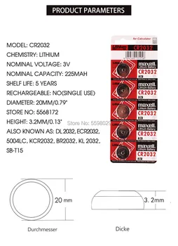 1gb/daudz maxell CR2032 3 V Oriģināls Litija Akumulators Skatīties Tālvadības Kalkulators CR2032 poga šūnu monētas bateriju
