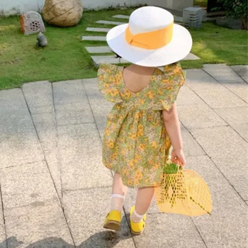 2-7 gadu veca meitene apģērbs vasaras kleitu modes salds ziedu pastorālo princese kleitas ar peld piedurknēm augstas kvalitātes bērnu wea