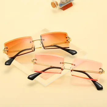 2019 Jaunu Modes Taisnstūra Bez Apmales Saulesbrilles Sieviešu Vintage Luksusa Zīmolu Dizainera Sexy Lady Griešanas Objektīvs, Saules Brilles Sievietēm