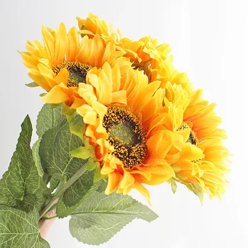 3 Galvas Saulespuķu Dzeltena Mākslīgo Ziedu, 62CM Augsta,ko Izmanto, Lai Kāzas, Valentīna diena, Grupa, Mājas Un Starpsienu Apdare