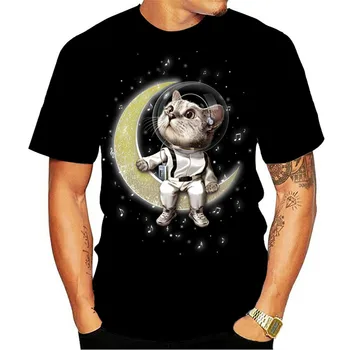 3D kaķis print T-krekls vīriešiem un sievietēm vasaras fun īsām piedurknēm top gadījuma O-veida kakla dzīvnieku T-krekls kaķis streetwear T-krekls