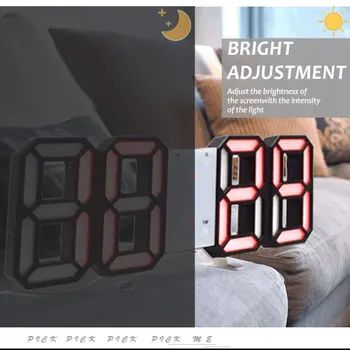 3D Lielu Ciparu LED Sienas Pulkstenis, Datums, Laiks pēc Celsija Nightlight Displejs Galda Virsmā Pulksteņi, Modinātājs Dzīvojamā Istaba