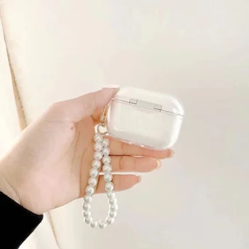 3D Modes Gudrs Pirkstu Šķipsnu Persiku Rozā Bezvadu Austiņas Vāks Apple AirPods ar Pērļu aproce Gaisa pākstis 1 2 pro 3