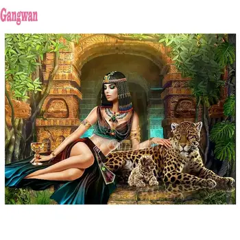 5D apaļa kvadrātveida dimanta izšuvumi Kleopatra Diy pilna komplekti dimanta krāsošana mozaīkas Ēģipte beauty leopard bildes rhinestones māksla