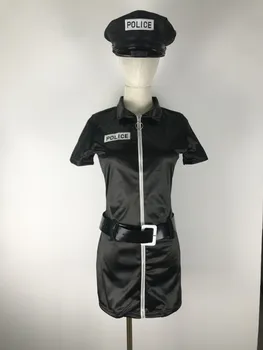 5gab/Set Sexy Cop Virsnieka Kostīms, Melns Rāvējslēdzēju Policijas Vienotu Pieaugušo Halloween Policewomen Cosplay Masku