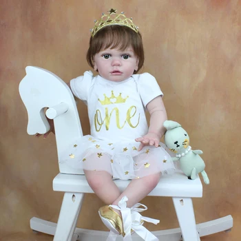 60 CM Gatavais 3D-Krāsas Ādu Mīkstu Silikona Atdzimis Baby Toddler Lelle Meiteni 24 Collu Auduma Struktūra Rotaļlietas Princese Saģērbt Dzīvs Bebe