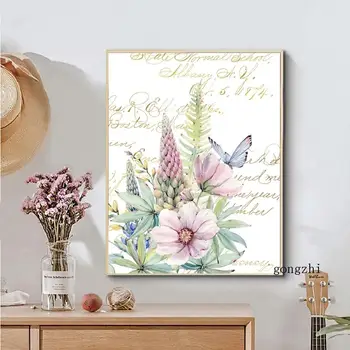 Akvarelis Butterfly Ziedu, Augu Plakātus, Kanvas Izdrukas, Gleznu Botāniskais Dārzs Sienas Mākslas Aina Guļamistaba, Dzīvojamā Istaba Dekori