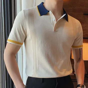 Anglijas Tendence Slim Fit Adīt Polo Krekls Vīriešiem 2021spring Vasaras Modes Polo Contarst Krāsu tusiņu Golfa Camisas Para Hombre