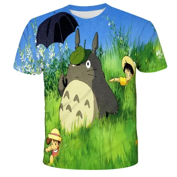 Anime Multfilmu Mans Kaimiņš Totoro 3D T-krekls Vasaras Jauni Zēni Meitenes Ghibli Kawaii Hayao Miyazaki Siena Bērni Jauki Tee Krekls