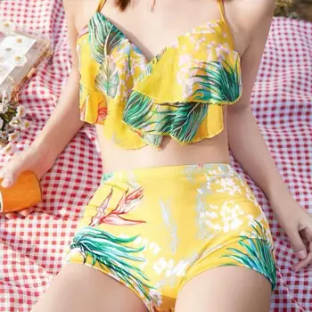Bikini Komplekts Sieviešu Vasaras Trīs-Gabalu Pavada Ziedu Iespiesti Sexy Beach Peldkostīmi Plakanā Leņķa Salds Elegants Rozā Augstas kvalitātes Jaunas