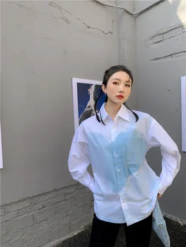 CHEERART Pavasarī Ir 2021. Sieviešu Modes Balts Krekls Sirds Drukāt Gredzenūbele Krekls ar garām Piedurknēm Blūzes Sieviešu Gadījuma Top korejas Apģērbi
