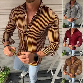 Drukāšanas Svītru Labāko Pārdošanas Vīriešu Modes garām piedurknēm Krekls Augstas Kvalitātes Gadījuma Vīriešu garām piedurknēm Krekls