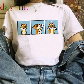 Estētiskās Camisas Mujer Harajuku T-Krekls Kawaii Gudrs Shiba Inu Doge Drukāt Vasaras korejas Streetwear Sieviešu gadījuma šiks Topi, t-veida