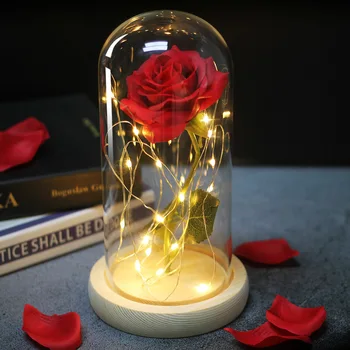Eternal Rose Puķu Stikla Vāks Skaistums un Zvērs LED Akumulatora Lampa, Kāzas, Dzimšanas dienas, Valentīna Partijas Apdare Ziemassvētku Dāvanu