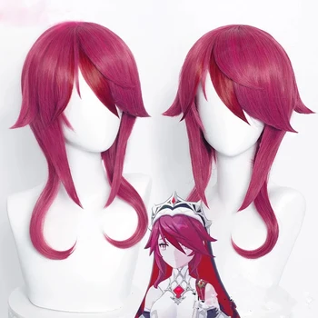 Genshin Ietekmes Rosaria Cosplay Parūka 55cm Garš Rose Red Anime Siltuma Izturīgas Sintētiskās Parūkas + Parūka Klp