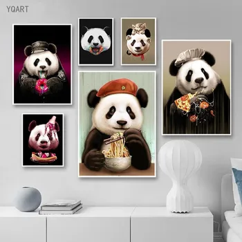Gudrs Panda Audekls Mākslas Gleznas Dzīvnieku Plakātu un Drukas Cuadros Panda Ēst Pārtiku, Wall Art Attēlu for Kids Guļamistaba Dekorēšana