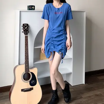 Harajpoo Sieviešu Kleita korejiešu Versija INS 2021. gada Vasarā Jaunu Harajuku Stils Zilā Aukliņu Sexy Dizains Sajūtu Nišu Īss Vestido