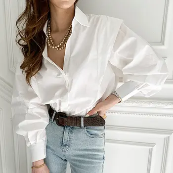 HziriP Balts Elegants Cieta Visas Spēles Stilīgs Sieviešu Ir 2021. Jaunu Eleganci OLA Augstas Kvalitātes Streetwear Krekli, Sieviešu Minimālisma Apģērbtu