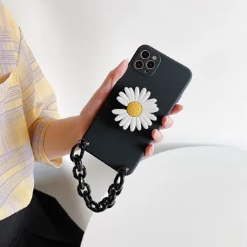 Ins Daisy Ziedu Šarmu Turētājs Phone Gadījumā iPhone12Pro 11 XSMAX 78PLUS SE2020 6S XR Vāciņš Melns Izdilis Shell Ķermeņa Aizsardzība