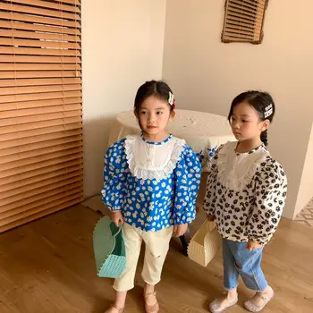 Ir 2021. Jauns Bērnu Drēbes, Bērnu Meiteņu Krekli Pavasara Rudens 1-6 Gadu Bērns Meiteņu Krekls ar garām Piedurknēm Mežģīņu Blūze Princese