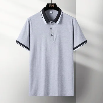Ir 2021. Jaunu Zīmolu Polo Krekls Vīriešiem Vasaras Topi ar Īsām Piedurknēm Modes Apģērbu Kokvilnas Mans Svītru Tee Krekls M-4XL Vīriešu Apģērbs