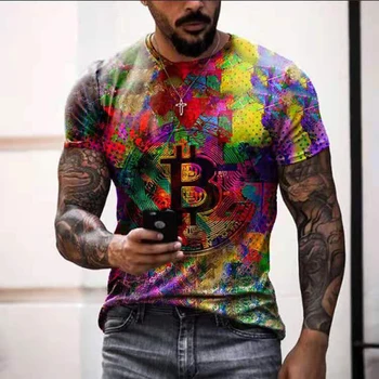 Ir 2021. Krāsu Bitcoin T-Krekls Vīriešu Vasaras 3D Iespiests T-Krekls Apaļā Apkakle Ērti, Elpojoši Ikdienas Krekls 110-6XL