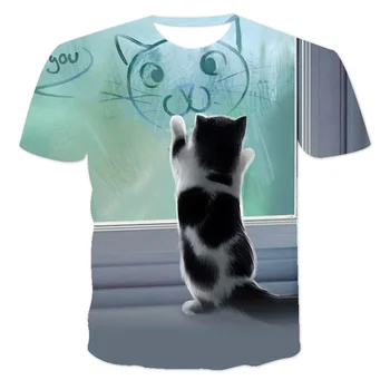 Ir 2021. Modes Atdzist Jaunu T-Krekls Vīriešiem/Sievietēm 3D Tshirt Drukāt Kaķis ar Īsām Piedurknēm Vasaras Topi, t-veida, Vīriešu T Krekls Bērnu Apģērbs