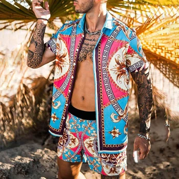 Ir 2021. Modes Vīriešu Slim Biznesa Gadījuma Kokvilna Īsām piedurknēm Krekls Bikses 2-gabals Uzvalks Vīriešu Auduma Gadījuma Sporta
