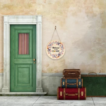 Izsmalcinātu Kārta Durvīm Karājas Laipni Lūgti Mūsu Mājās Modeli, Koka Kulons Kopmītņu Istabu Viesnīcā Zīme Ziedu Rotājumu Sienas
