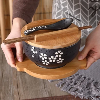 Japāņu Bļodā Instant Nūdeles Galda Ēdamistaba Galda Salāti Keramikas Bļodas, Celt Koka Karoti Koka Chopstick