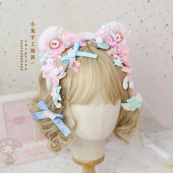 Japāņu Stilu Mīksto Māsa Salds Truša Ausīm Lolita Hairband KC Saldās Māte Hand-Made Lolita Lāču Ausīm KC