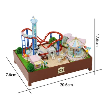 Jauns DIY Koka Music Box Namiņš Komplekts Miniatūras ar Mēbelēm Atrakciju Parks, Villa Leļļu Nams Saliktas Rotaļlietas Meitenēm Dāvanas