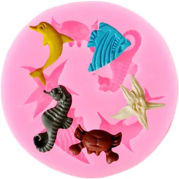 Jūras Dzīvnieki Zirdziņš Silikona Veidnē Delfīnu Krabju, Jūras Zvaigzne Cupcake Cilindrs Pomādes Kūka Dekorēšanas Instrumentiem, Konfektes, Māla Šokolādes Pelējuma