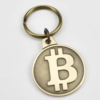 Karstā 10pcs/Daudz 25mm Bitcoin Keychain Bitu monētas Cryptocurrency Keychain 24K Zeltu Vai Antīka Misiņa Pārklājumu