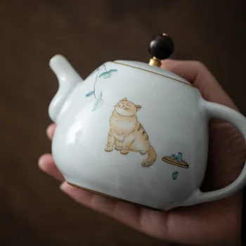 Kaķis Yuebai Ru krāsns tējas komplekts tējkanna var tikt izvirzīti, keramikas mājsaimniecības Kung Fu tējas komplekts Tējas katlā pasūtījuma logo 280ml