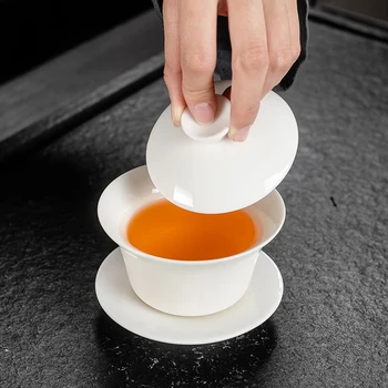 Keramikas Gaiwan jingdezhen Ķīniešu Kungfu Teaset Trīs talanti Tējas Bļodā Lielu Teacup Šķīvītis Set Home (sākuma tea maker Tējas ceremonija Dāvanu