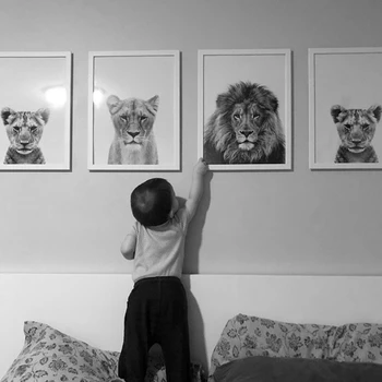 Lauvene Dzīvniekiem, Plakāti Safari Sienas Mākslas Lion Cub Drukāt Melnā un Baltā Audekla Glezna Bērnudārza Sienas Attēlu Baby Bērnu Istabas Interjeru