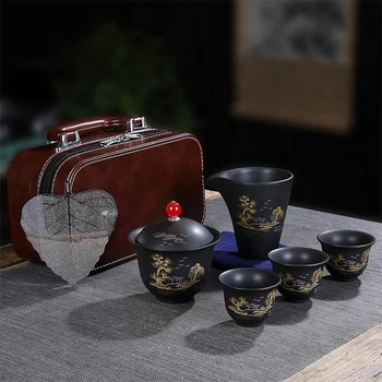 Luksusa Violetā Māla Tējas Komplekts Ķīniešu Kung Fu Keramikas Teaset Stikla Tējas Katlā un Kausa Gaiwan Tējas Jūras Kopa ar Maisu Tēju Komplekts Teaware