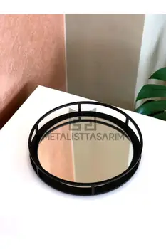 Metalist Dizaina Sefa Dekoratīvās Spoguļu Tekne Apaļā Matētā Melnā Krāsā 28cm Black AT36CSYH2