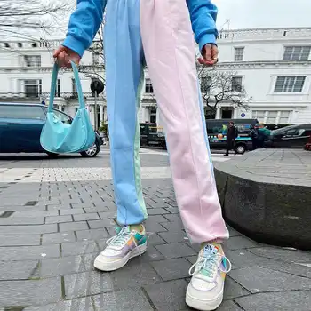 Modes Apšūta Raibs Treniņbikses Sieviešu Harajuku Stiept Augsta Vidukļa Biksēm Streetwear Zaudēt Jogger Bikses