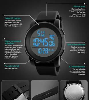 Modes Sportā Vīriešiem Digitālo rokas pulksteņi Led 50m Ūdensizturīgs Vīriešu Rokas pulksteni Smart Pulksteņi Android Skatīties Zēniem Reloj Hombre