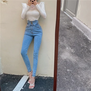 Mozuleva 2021. gada Pavasarī Vintage Vienu-krūšu Sieviešu Džinsa Džinsi ar Augstu Jostas Stretch Bikses, Capri Sieviešu Streetwear Blue Jeans Elsas