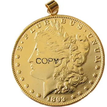 P(01)Monētas Kulons Morgan Dolāru 1893s Kaklarota Zelta Pārklājumu Monētas Modes Rotaslietas