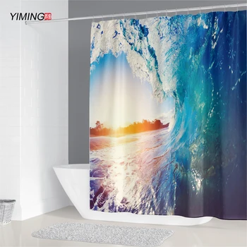 Piejūras ainava, pludmale, saulriets, 3D dušas aizkars vannas istaba ūdensizturīgs mājas apdare ar aizkaru āķi 180x200cm