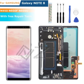 SAMSUNG Galaxy Note 8 Displejs LCD Nomaiņa Ar Rāmi Amoled N9500 N950f Touch Screen Digitizer Montāža N950FD N950U