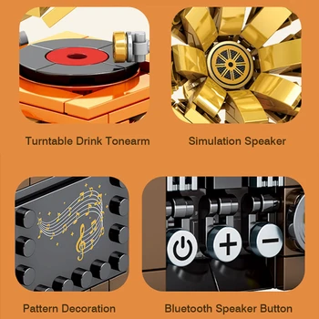SEMBO Jaunas Idejas Retro Classic Phonograph Bloki Bluetooth Skaļruni Modeli, Celtniecības Bloki, Tālruņa Turētājs Ķieģeļi Bērniem, Rotaļlietas, Dāvanas,