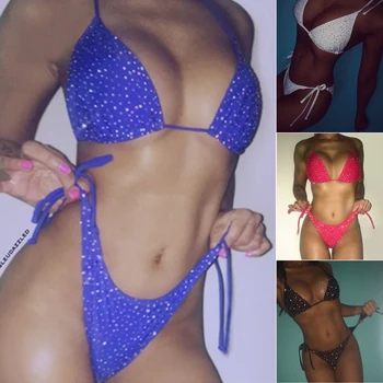 Sexy Sievietes Kristāla Peldkostīmi Pārsējs Bikini Komplekts Push-up peldkostīms Peldkostīmu