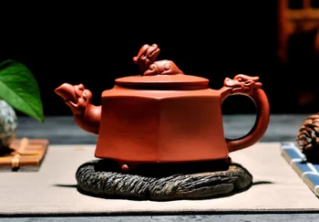 Sešstūra Ķīnas unicorn violetā māla Tējkanna,Raditional Puer tējas katlā 320ml Roku māla tējas komplekts tējkanna kung fu tējkanna