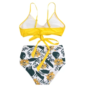 Sieviešu Modes Leopard Ziedu Bikini Komplekti, Polsterēts Krūšturis + Augstu Jostas Biksītes Peldkostīmu, Peldbikses Dāma Vasaras Peldkostīms Beachwear