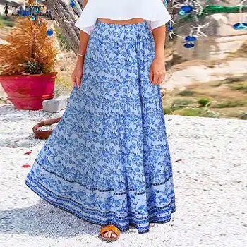 Sieviešu Pavasara Sundress ZANZEA ir 2021. Modes Iespiesti Maxi Svārki Gadījuma Augsta Vidukļa Ilgi Vestidos Sieviešu Ziedu Mantija, Faldas Saia